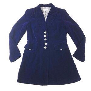 Sunny Choi Vintage indigo plush French velvet notched collar blazer jacket Small